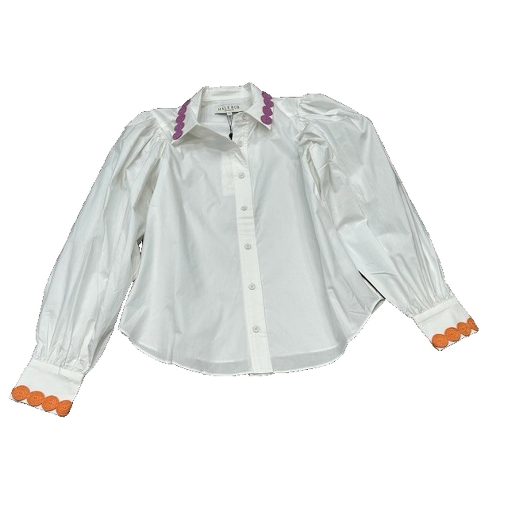 NWT‎ Hale Bob Womens Shirts Embroidered Long Sleeve Button Up Crop White Size XS